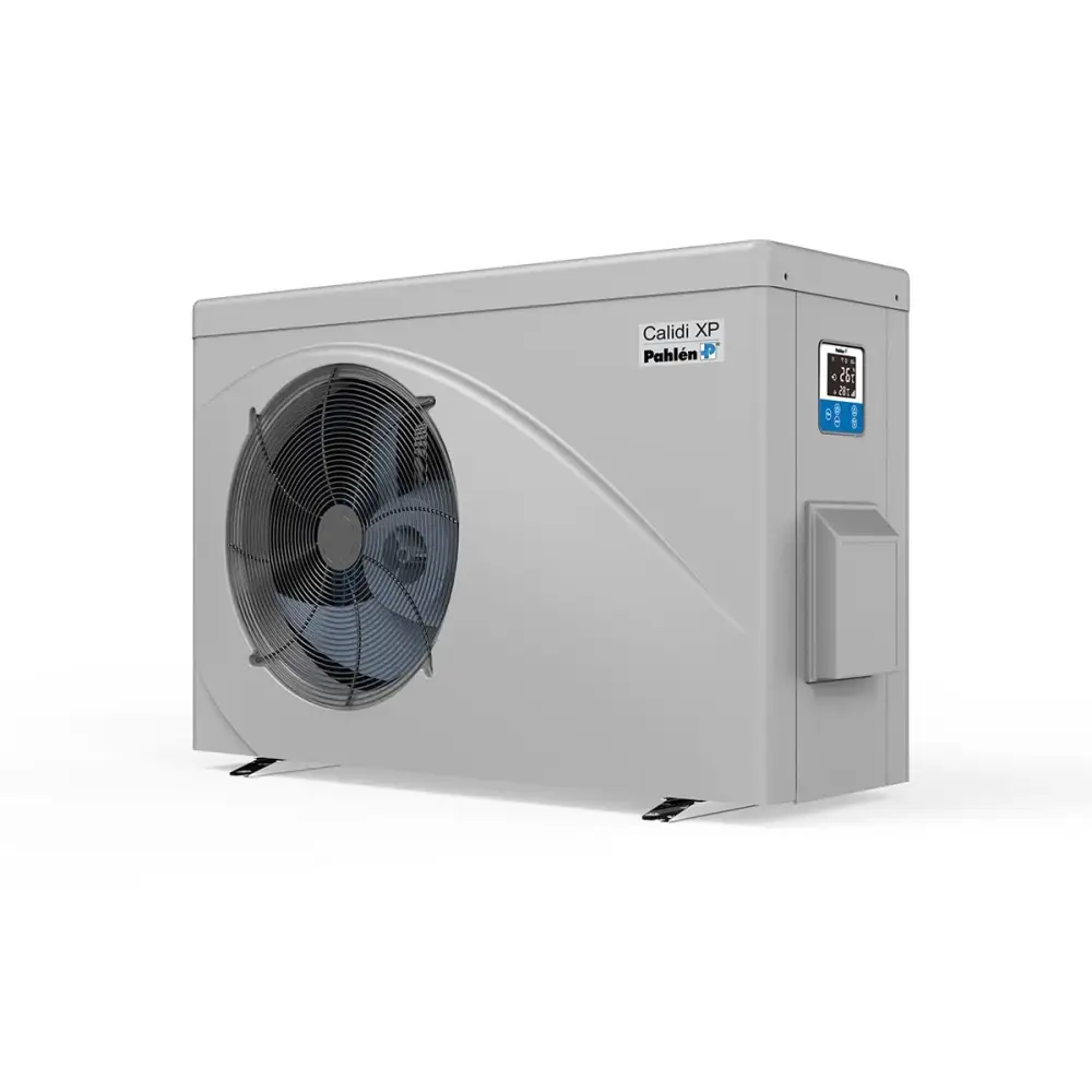 Grå Pahlen Calidi XP17 utomhus värmepump med cirkulär fläktgaller och digital display